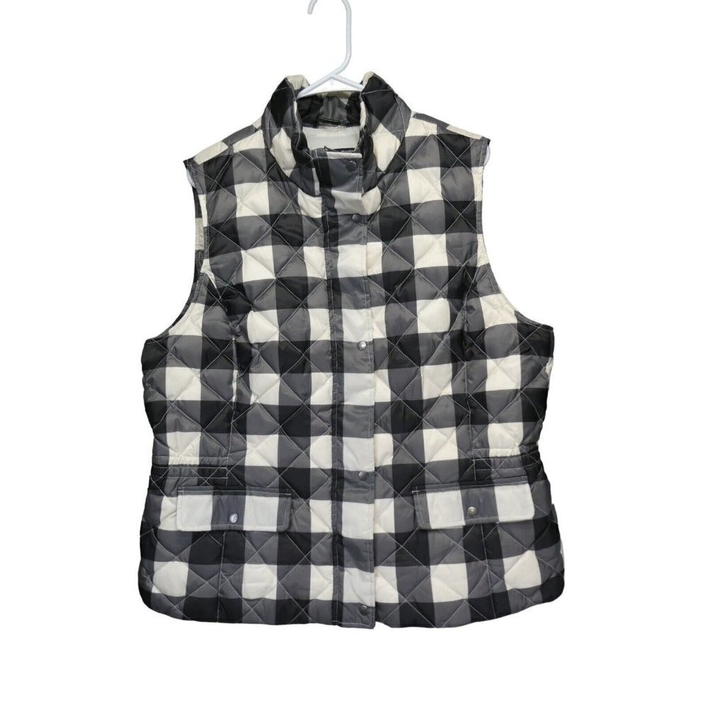 Talbots Puffer Vest Womens Size XL‎ Down Filled Quilted Zip Plaid Check Gingham